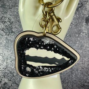 ♥ Coach X Tom Wesselmann Black Sequin Lips Bag Charm ♥ NWT